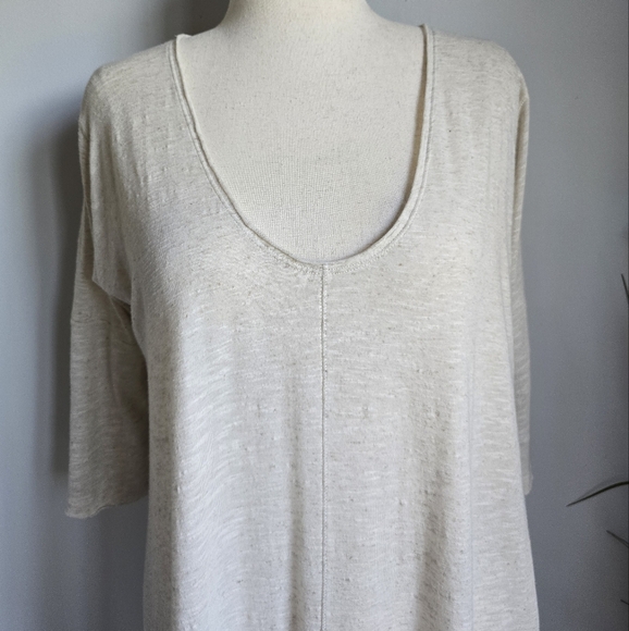Free People Tri Sierra Linen Knit Cream Swing Oversized Tunic Top Size Medium - Picture 3 of 11